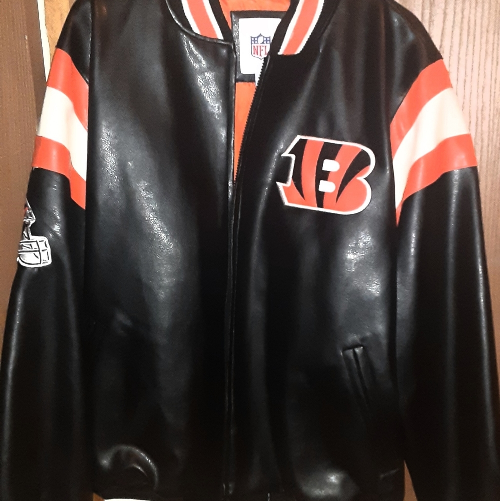 NFL CINCINNATTI BENGALS FAUX LEATHER VARSITY JACKET